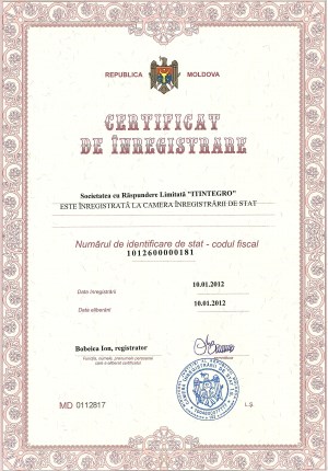 certificat de inregistrare